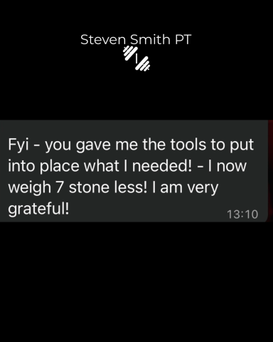 Text message expressing gratitude for weight loss support, mentioning a 7 stone loss.