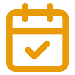 A calendar icon with a checkmark, indicating a confirmed date or event.