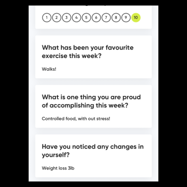 Weekly Client Check-In Example Screenshot of a client check-in showing weekly progress and accountability from Steven Smith PT’s coaching programme.