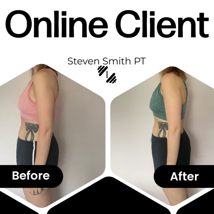 Side-by-side comparison of a person showing before and after fitness transformation.